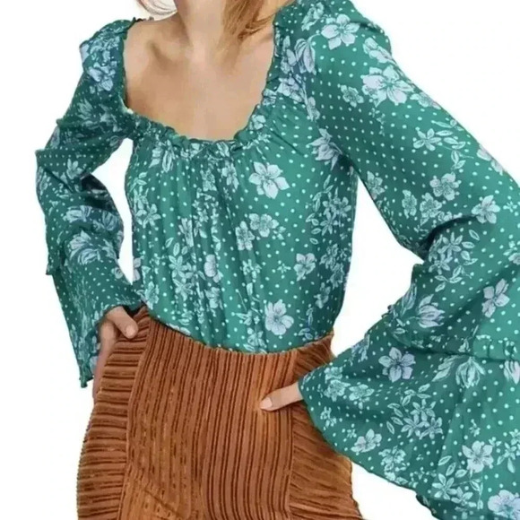 Free People Tops - NWT Free People One on One Date Green Floral Bodysuit